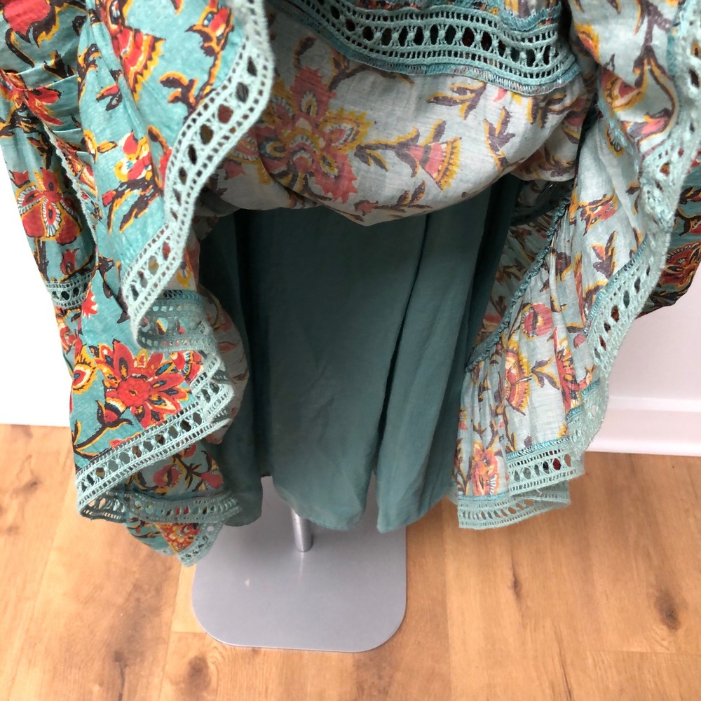 Sundance Maxi Dress Womens Medium Teal Floral Silk Blend Boho Ruffle Tiered - Picture 6 of 10